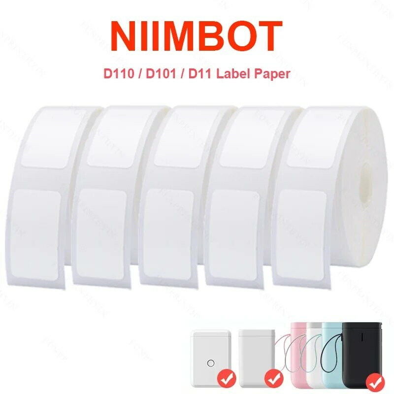 Niimbot-papel adhesivo impermeable para impresora Niimbot D11 D110 D101, etiquetas autoadhesivas blancas