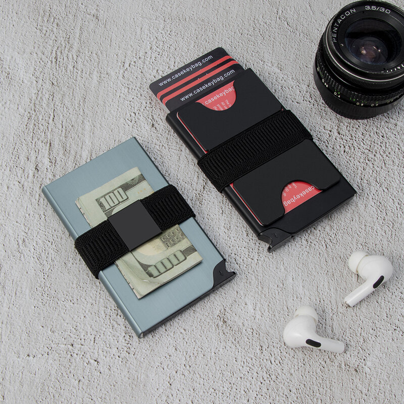 CASEKEY RFID Блокировка минималистский металлический выдвижной бумажник тонкий Алюминиевый бумажник с расширяемой задней пластиной Вмещает 12 + карт