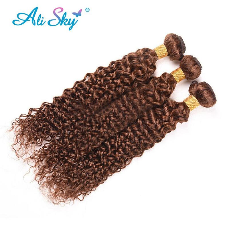 Extensiones de cabello humano rizado brasileño para mujer, mechones de cabello Natural marrón claro n. ° 4, 1/3 piezas, Topper, venta al por mayor