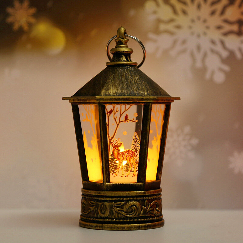 Lanterna di candela sfarfallio di natale, regali di decorazioni per la casa di natale, pupazzo di neve illuminato renna di babbo natale per la decorazione della tavola all'aperto di nozze