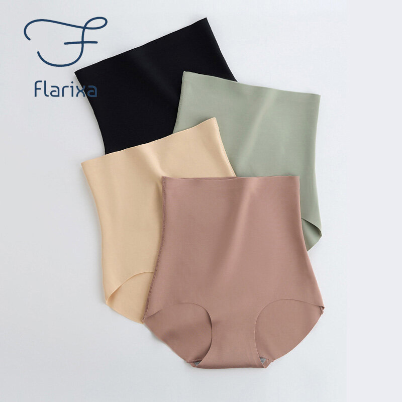 Flarixa กางเกงชั้นในเอวสูงผ้าไหมน้ำแข็งกางเกงในสตรีชุดชั้นในรัดหน้าท้องแบนพุงกางเกงในไร้รอยต่อ