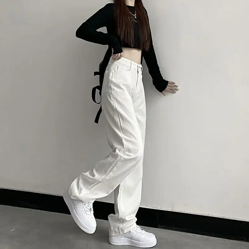 Solid Jeans Women Minimalist New Spring Ulzzang Basic Vintage Washed Korean Fashion Clothing Loose Streetwear Y2k College Casual