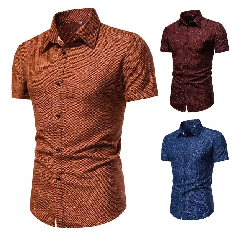 Camisa Formal de verano para hombre, camisa de una sola botonadura con solapa, 21USD, 2200