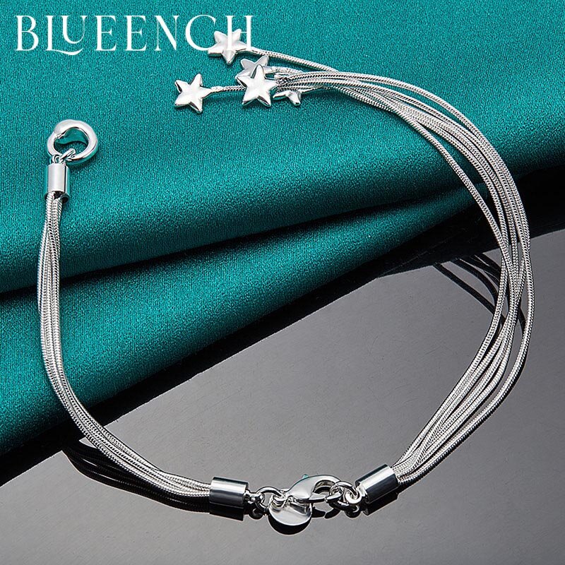 Blueench 925 Sterling Silver Star Tassel Bracelet for Women European and American Romantic Fashion Jewelry