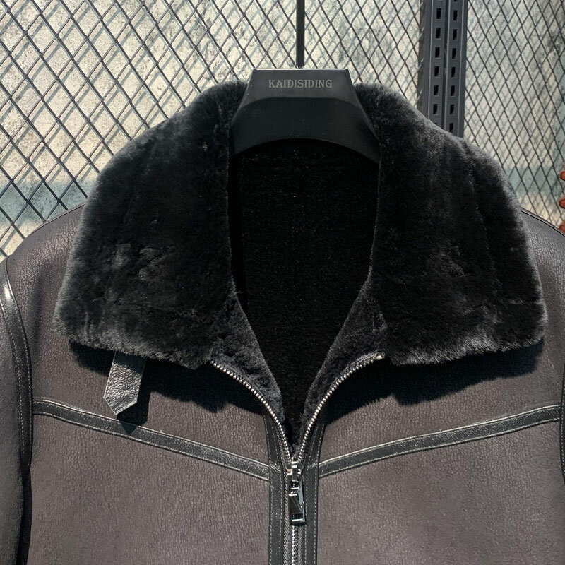 Mantel bulu alami jaket kulit domba asli pria jaket kulit motor setelan penerbangan hangat jaket musim dingin untuk pria mantel bulu domba asli