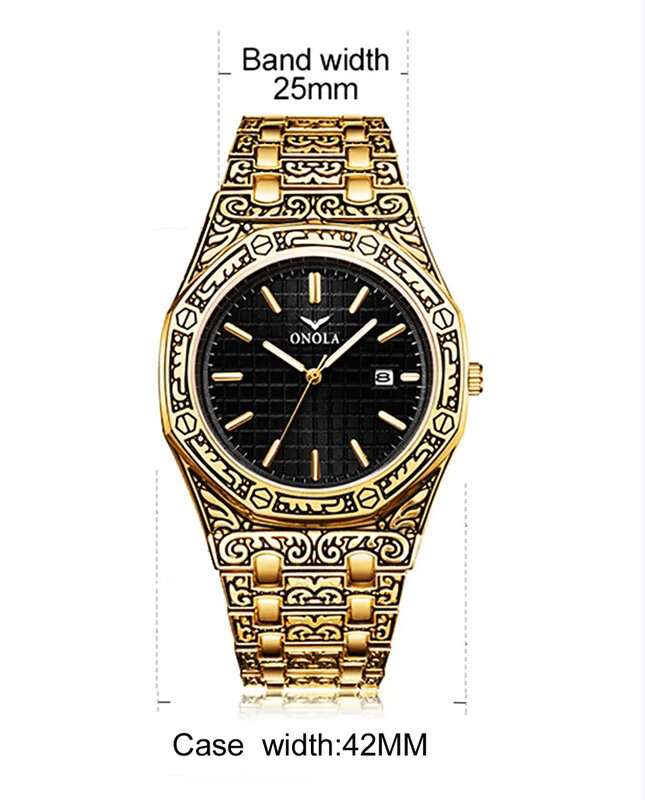 flash sale   Sculpture Quartz watch Men golden stainless steel Engrave Wristwatch relogio masculino montre homme Free shipping