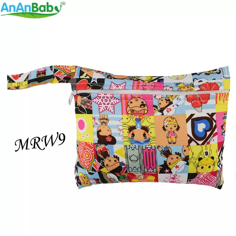 AnAnbaby-Mini bolsa de pañales para bebé con estampado, PUL impermeable, con cremallera, 2 uds.