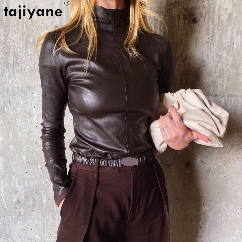 Tajiyane rozciągliwa skóra najlepsze ubrania dla kobiet prawdziwa kożuch dolna koszula damska 2023 z okrągłym dekoltem z długim rękawem Slim Fit rajstopy płaszcz