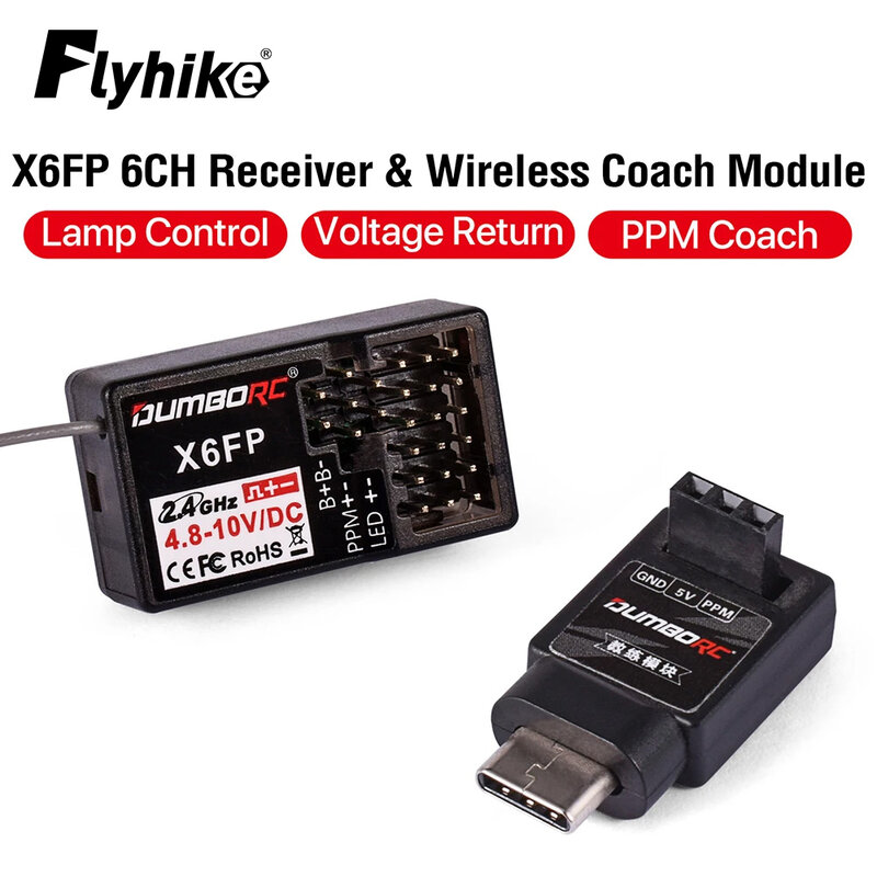 DUMBORC X6FP RC Receiver Wireless Coach Module 6CH Lamp Control Voltage Return for 2.4GHZ Transmitter X5P/X6PM/X10P/X6P RC Car