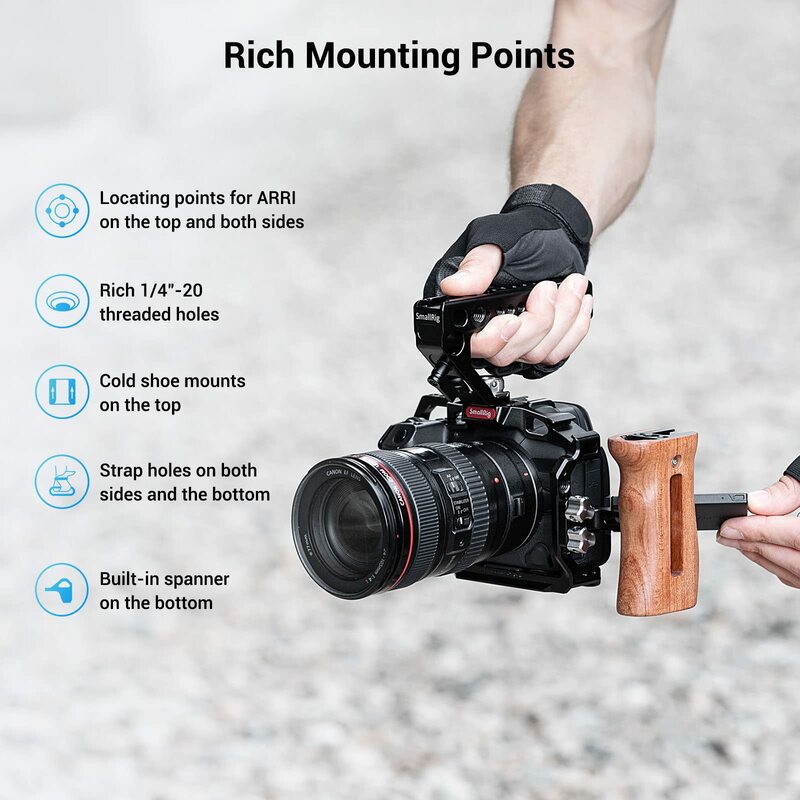 SmallRig DSLR Sangkar Kamera untuk Canon EOS R5 R6 R5 C Built-In Cold Shoe NATO Rail 1/4 ''Arri Hole Camera Rig Video Set 2982B