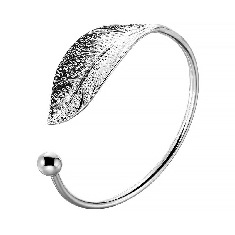 Fashion 925 Sterling Silver Woman Cuff Bracelet Open Leaf Shaped Adjustable Charm Bangle Girls Party Jewelry Christmas Gifts