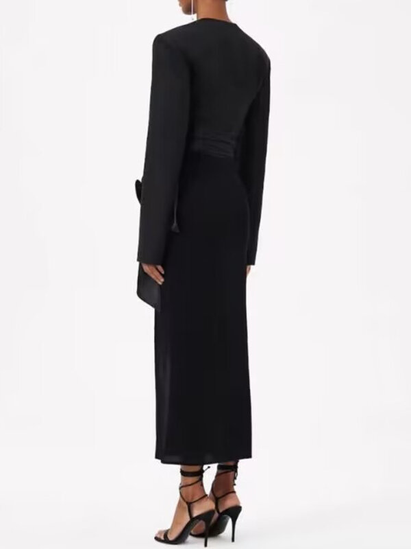 LGRQ-Conjuntos de duas peças de roupas de rua para mulheres, manga longa, tops de renda, flores 3D, saia decorada, elegante e na moda, 19F3374, 2024