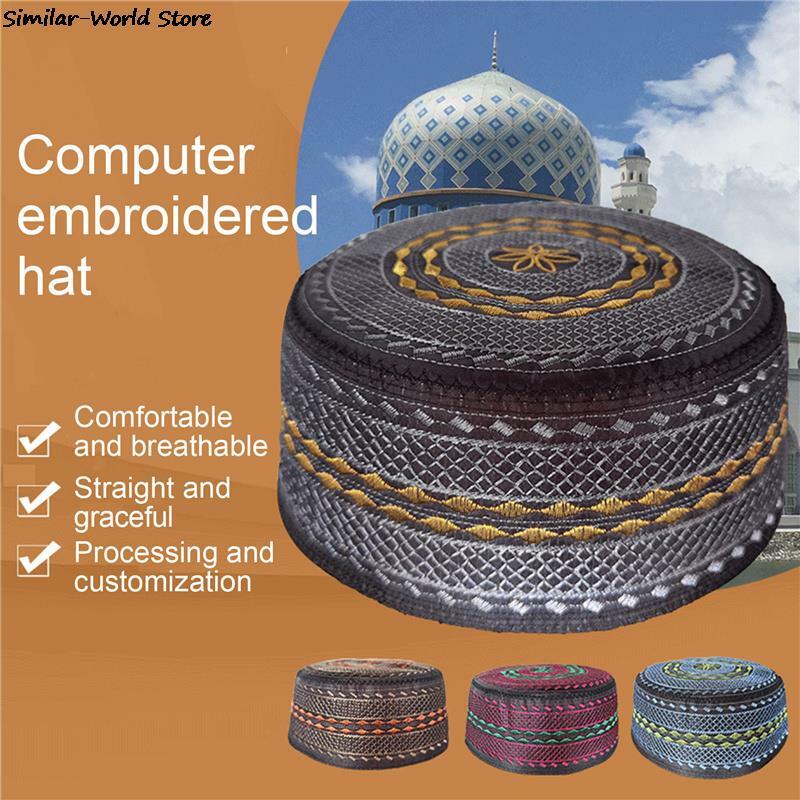 Ricamo in cotone per il tempo libero Arabia saudita cappello islamico uomini musulmani berretti da preghiera uomo sciarpa per la testa abbigliamento Top turbante berretto degli emirati arabi uniti saudita