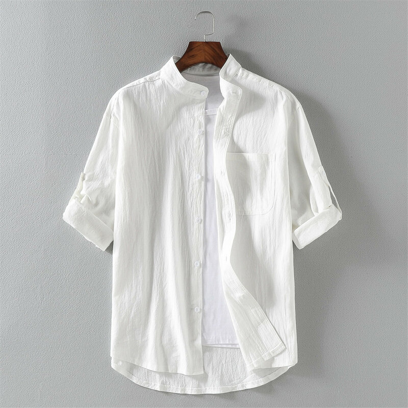 Camisa de manga corta de lino y algodón para hombre, camisa holgada de gran tamaño, Top informal, venta al por mayor, 2024