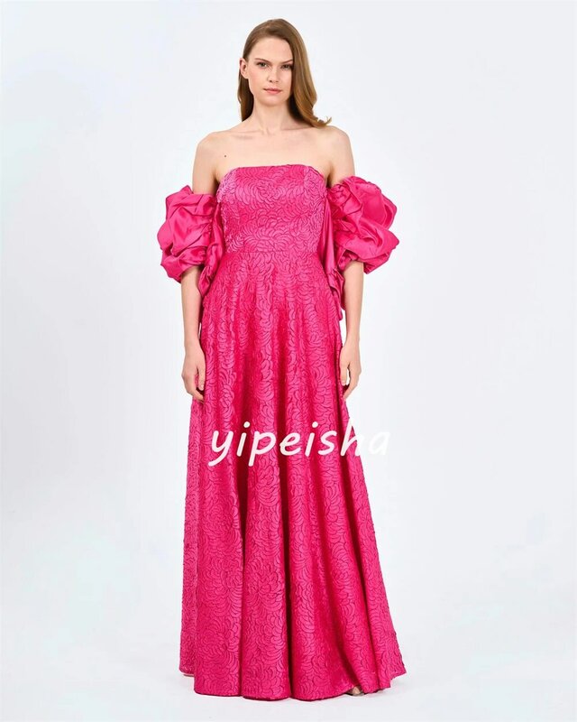 Evening Prom Dress Saudi Arabia Satin Draped Pleat Ruched Evening A-line Off-the-shoulder Bespoke Occasion Gown Long Dresses