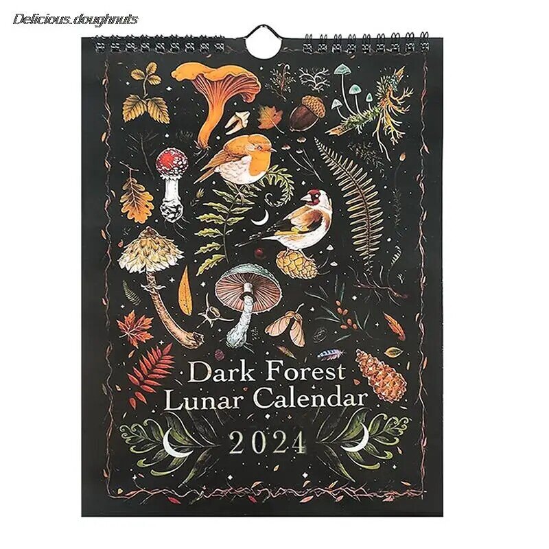 Calendrier lunaire de la forêt sombre, 12x8 pouces, contient 12 strations icidaires originales, proximité Wn tout au long de l'année, 12 mois colorés, 2024