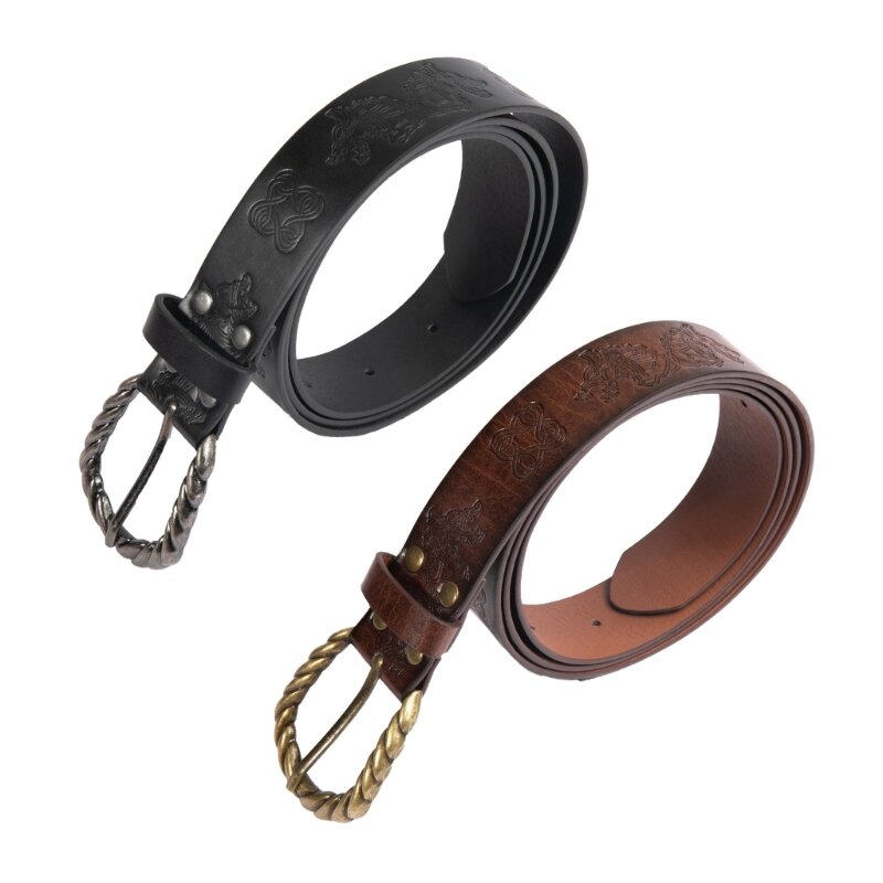 Cinturón de anillo de cuero PU Medieval, cinturón de caballero renacentista en relieve Vintage para LARP 55KD
