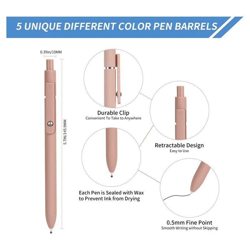 5 Stuks Gel Pennen Sneldrogende Inkt Pen Fijne Tip, Intrekbare Bal Rollende Gel Pen, Zwarte Inkt, Glad Schrijven