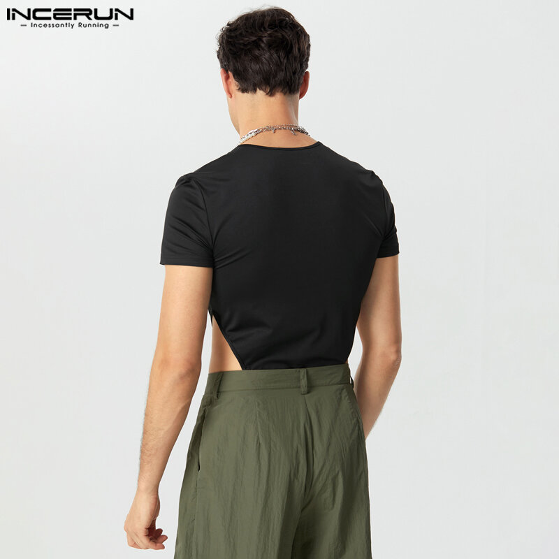 INCERUN 2023 Sexy Fashion Men's Jumpsuits Stylish Zipper Design Bodysuit Casual Male Solid All-match Short Sleeve Rompers S-5XL