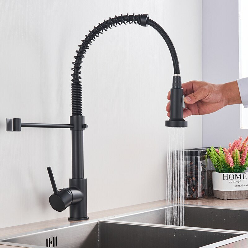 Matte Black Pull Down Kitchen Faucet Chrome Dual Modes Nozzle Hot Cold Water Mixer Crane Tap Brass Spring Kitchen Sink Faucets