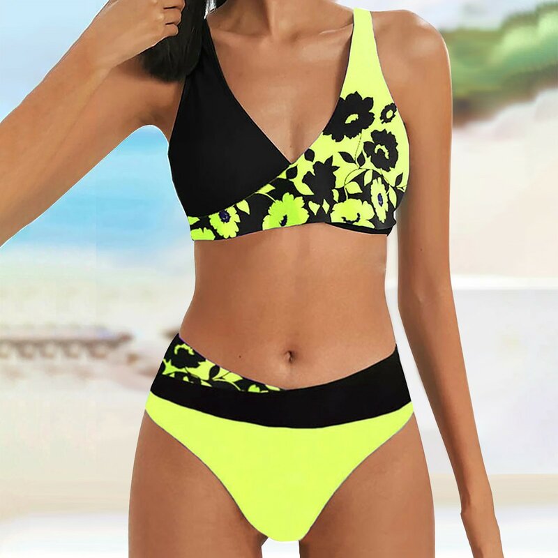 2024 nowy damski kostium kąpielowy strój kąpielowy kostium kąpielowy z kwiatowym nadrukiem, łączony Bikini we wzory damę dwuczęściowy brazylijski kostiumy kąpielowe
