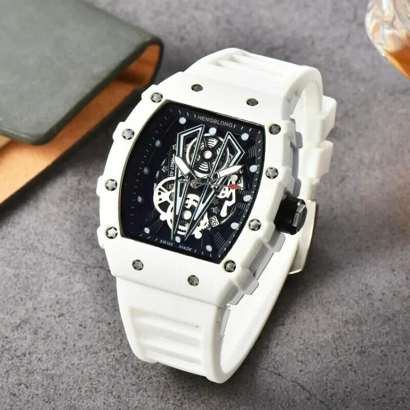 Zegarek kwarcowy silikonowy pasek szkieletowy zegarek dla mężczyzn niemechaniczny zegar biznesowy męski wojskowy sportowy Relogio męski