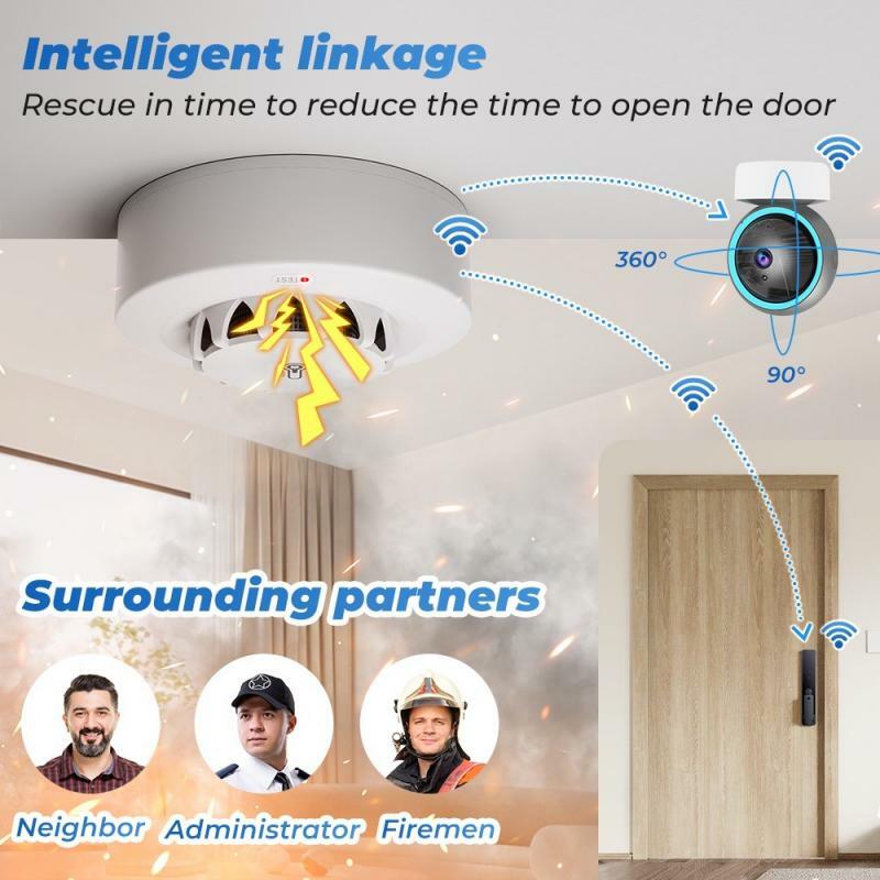 Tuya-alarma de humo inteligente para el hogar, dispositivo de seguridad con Wifi, detección de temperatura y humedad, 80dB, compatible con Alexa, Google Home, Smart Life