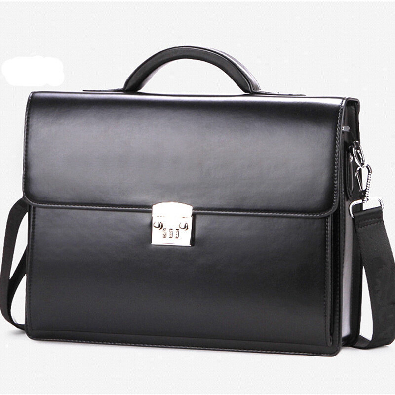 Tas bisnis pria, baru mewah kunci tahan goncangan kulit Pu untuk Bank Solid OL kerja bahu tas Laptop