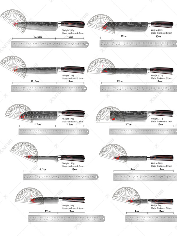 XITUO Chef nóż 1-10 sztuk zestaw noże kuchenne Laser damaszek wzór ostry japoński nóż Santoku Cleaver krojenie nóż introligatorski