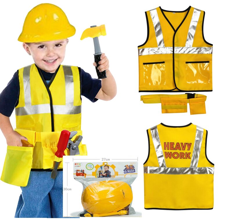 2024 Bauarbeiter Kostüm Kit für Kinder Rollenspiel Spielzeug Set Karriere Kostüme schwere Arbeiter Cosplay
