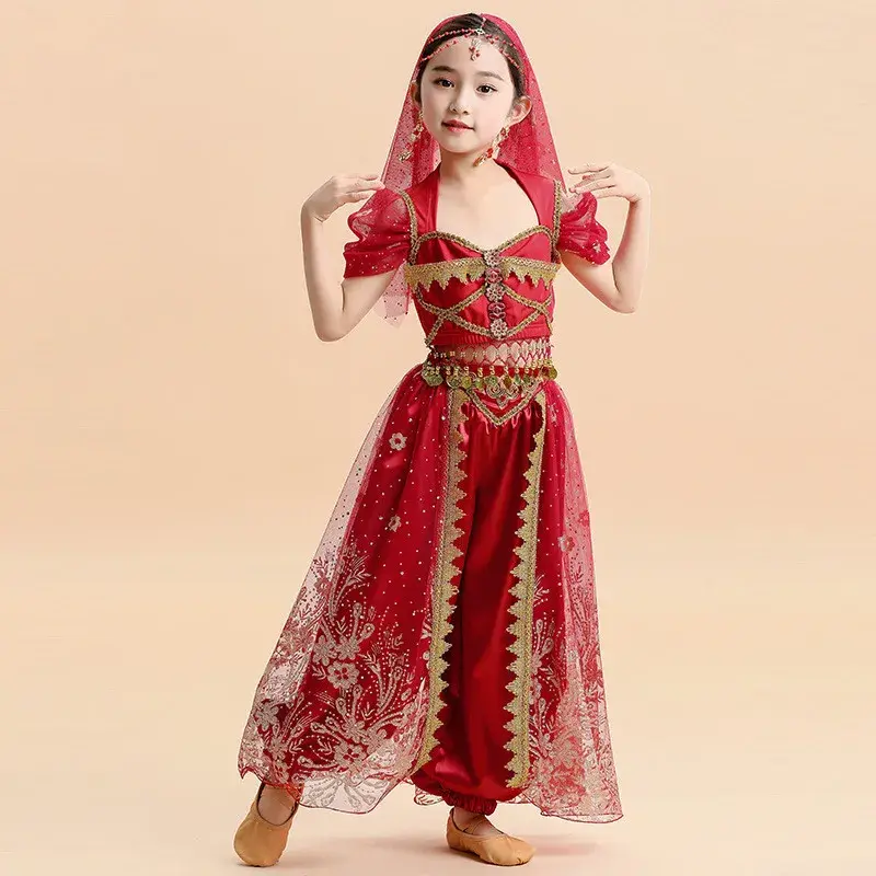 Festival Arabische Prinses Kostuums Indian Dance Borduren Bollywood Buik Kostuum Cosplay Jasmijn Kid Meisje Fancy Outfit