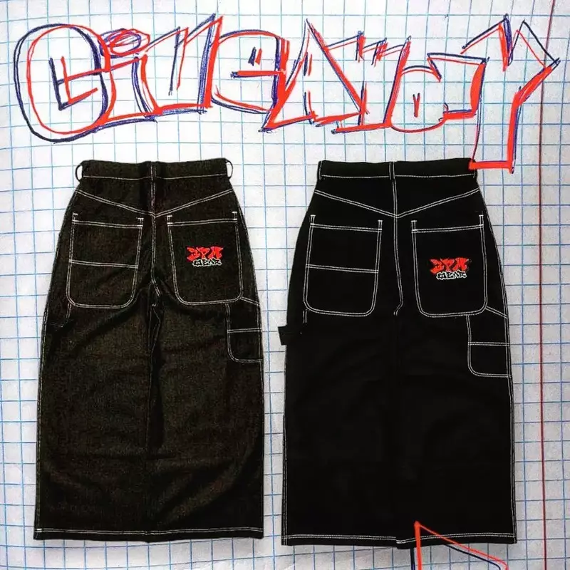 JNCO Jeans dal Design semplice Y2k Street Hip Hop Rock ricamato lettera Vintage Harajuku pantaloni larghi a gamba larga larghi
