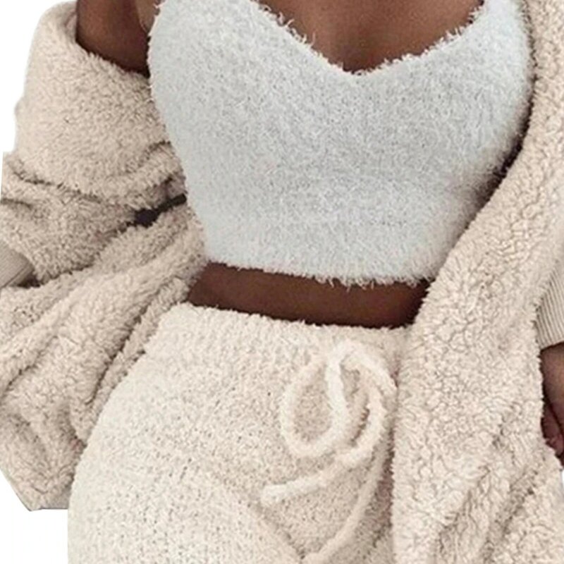 3PCS Women's Soft Plush Home Suit High Elastic Warm Household Clothes for Casual Household Wear