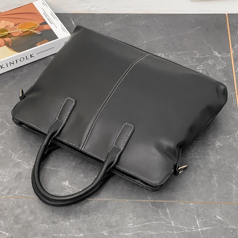 Business PU Leather Men's Briefcases Fashion Zipper Handbag Male Laptop Bag Large Capacity Shoulder Messenger Bag Man File Bag
