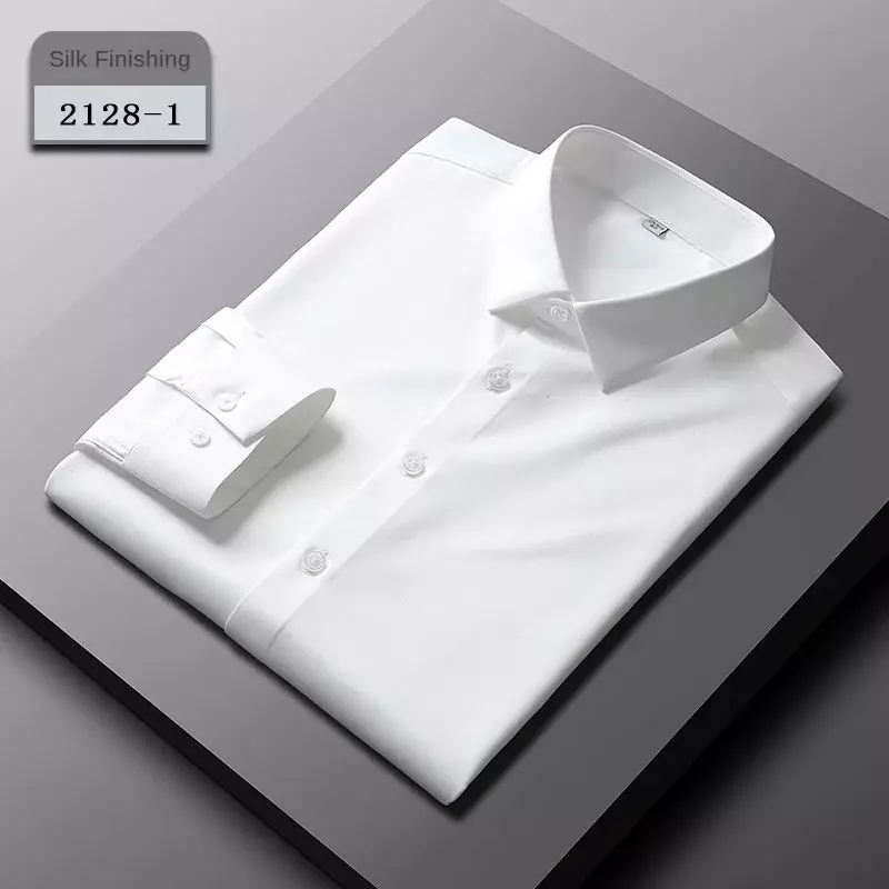 Camisa elástica de seda de hielo para hombre, camisa de manga larga, negra, informal de negocios, sin hierro, profesional, M ~ 5XL