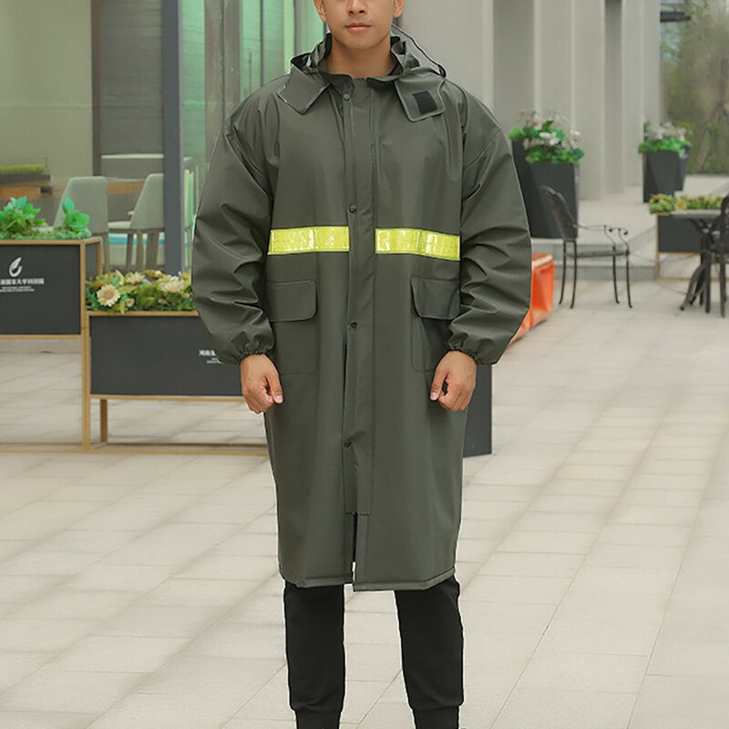 2024 Men's Rain Jacket Windproof Raincoat With Hooded Breathable Long Rain Coat Reflective Stripes One-Piece Raincoat Outwear