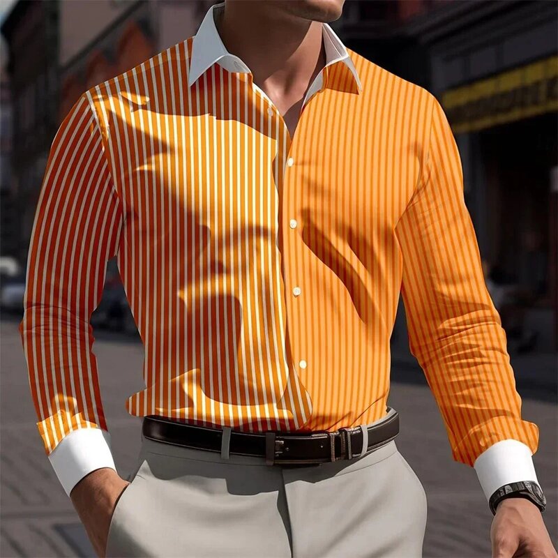 Chemise à manches longues à motif de rayures imprimées pour hommes, col polo, bouton, haute qualité, vêtements décontractés, conçu par un designer, savoir chaud
