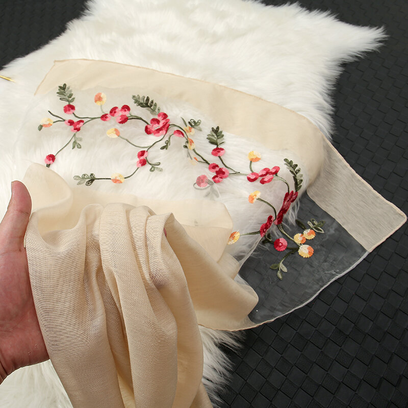 Bufanda bordada de Organza para mujer, estola de protección solar, elegante, Vintage, chales de encaje, largos, florales, estolas de fiesta