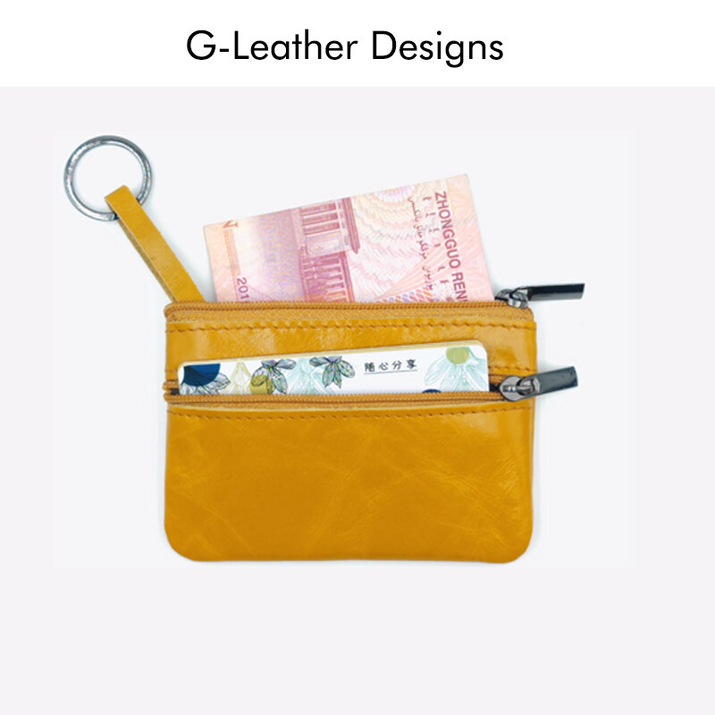 Fashion Genuine Leather Coin Wallet Purse Mini Wallets Waxy Leather Zipper Purses with Keychain Oil Wax Skin Coin Bag