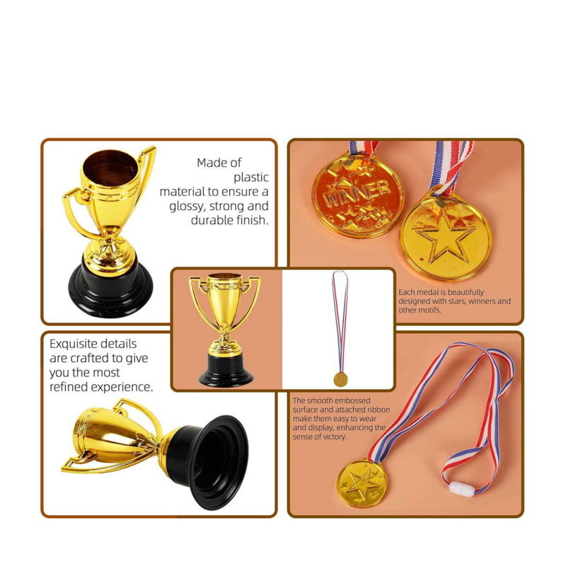 20 Pcs Mini Trophies and 20 Pcs Medals Awards , Winner Medals for Kids and Adults - Perfect for Party Favors