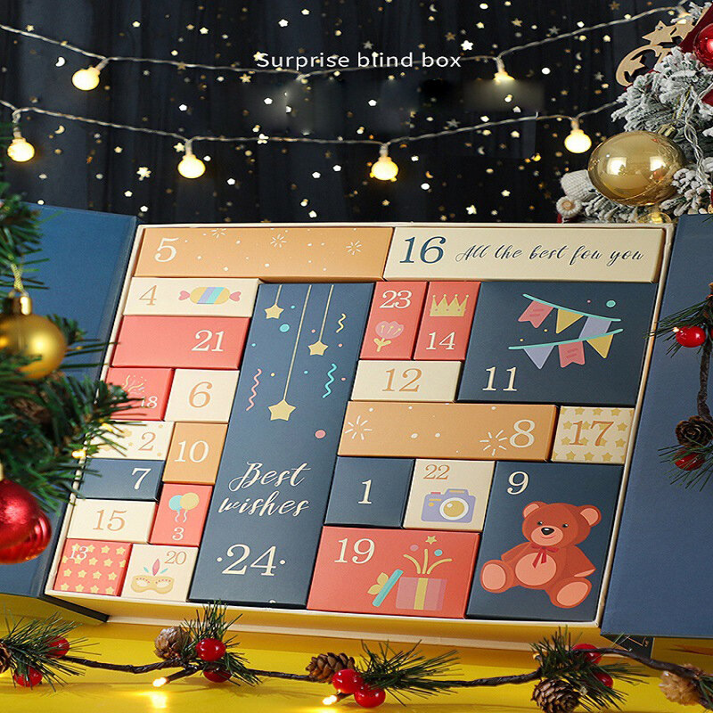Calendario de Adviento personalizado, embalaje de cosméticos de belleza, cuenta atrás, regalo de papel de cartón de lujo vacío, producto personalizado