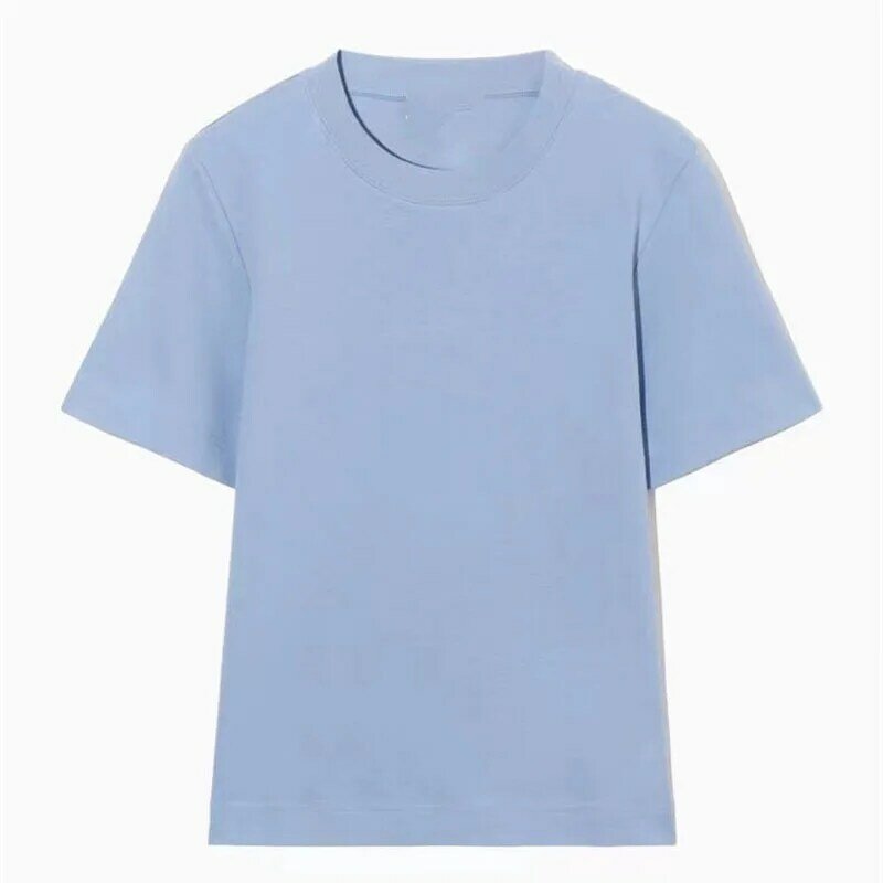 Em torno do pescoço t-shirt manga curta listrada cor, novo estilo
