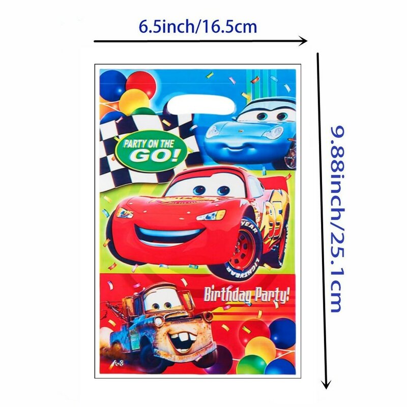 Disney Cars-bolsa de plástico para caramelos para niños, bolsa de regalo con asa, suministros de decoración para fiestas de cumpleaños con temática de Rayo McQueen
