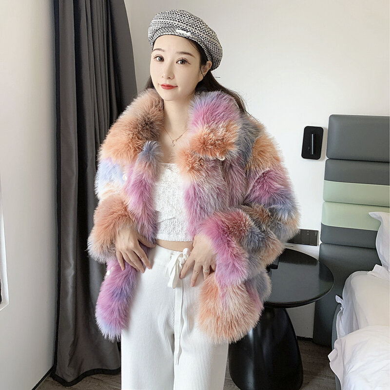 Mid-Length Pearl Button Fur Coat Female Outwear Fur Fashion Coat Casaco 2022 Winter New Imitation Fox Fur Jacket Women Overcoat