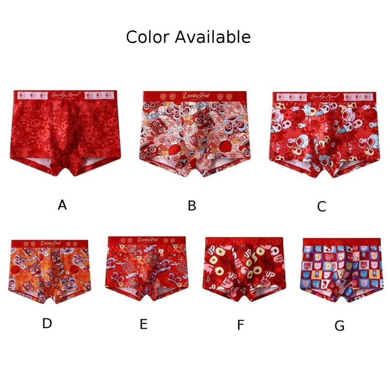 Red Flat Boxers Mens Print U Convex Pouch Boxer Briefs Underwears Cotton Male Breathable Oversized Underpants Shorts Gifts