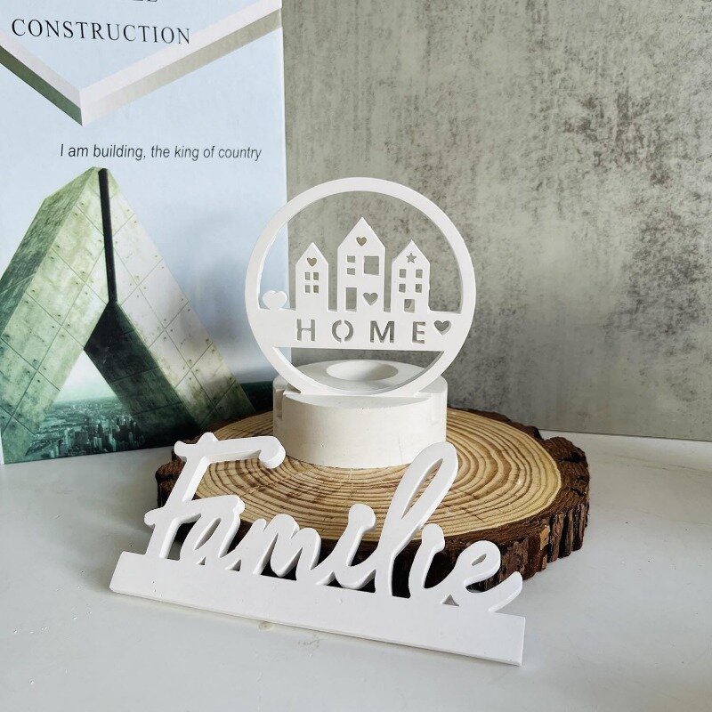 Familie English Letters Candlestick Silicone Mold DIY Candle Holder Coment Plaster Mould Resin Ornaments Molds Home Decoration