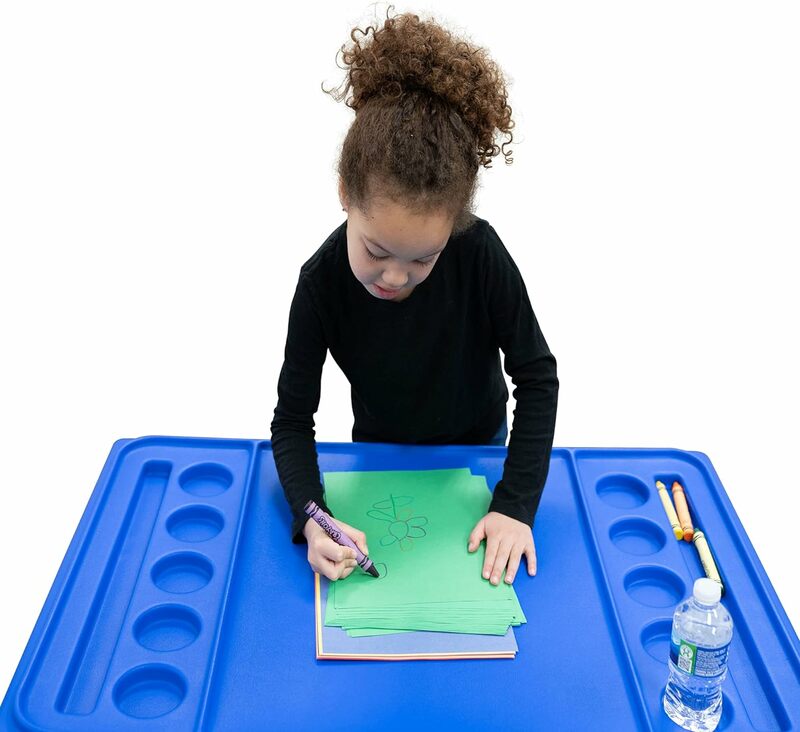 โต๊ะประสาทสัมผัสขนาดใหญ่24 "สำหรับเด็กกล่องทรายพร้อมฝาปิดโต๊ะน้ำสำหรับเด็กสีฟ้า