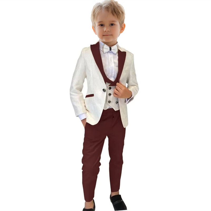 Smoking formal infantil de mangas compridas Paisley masculino, conjunto de terno clássico para menino, vestido de casamento florido, de 3 a 14 anos, 3 peças