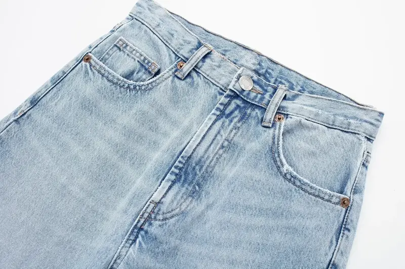 Kobiety 2023 nowy szykowny modny poszarpane dziury proste dżinsy w stylu Vintage wysoki stan suwak damski kostka spodnie dżinsowe Mujer