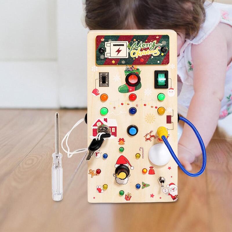 Balita Montessori LED papan sibuk mainan edukasi dini sakelar lampu papan sibuk mainan untuk anak-anak anak laki-laki hadiah Natal